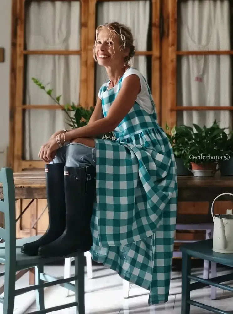 Grembiule in lino a quadri verdi (Ref. 321) grembiule donna tessuti moderni