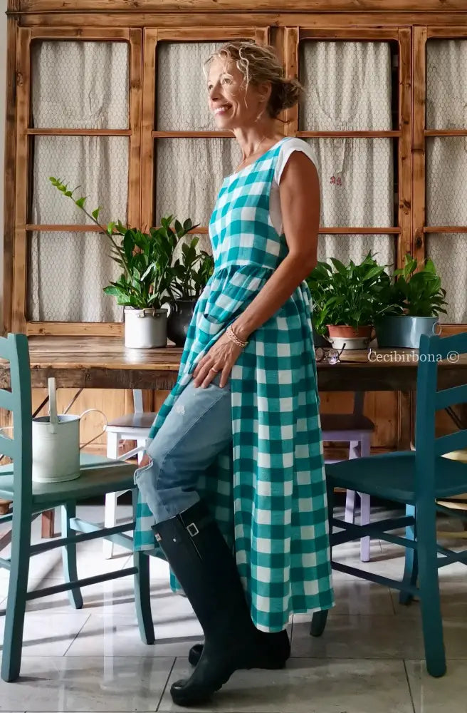 Grembiule in lino a quadri verdi (Ref. 321) grembiule donna tessuti moderni