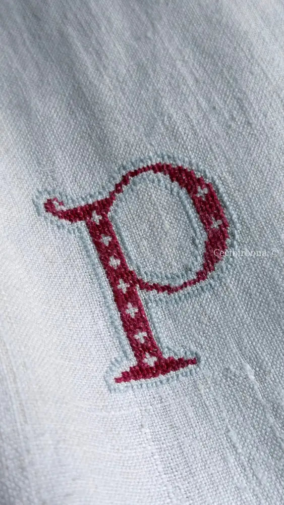 Grembiule in lino antico con monogramma PG e bordo all’uncinetto (Ref. 508) - grembiule donna tessuti antichi