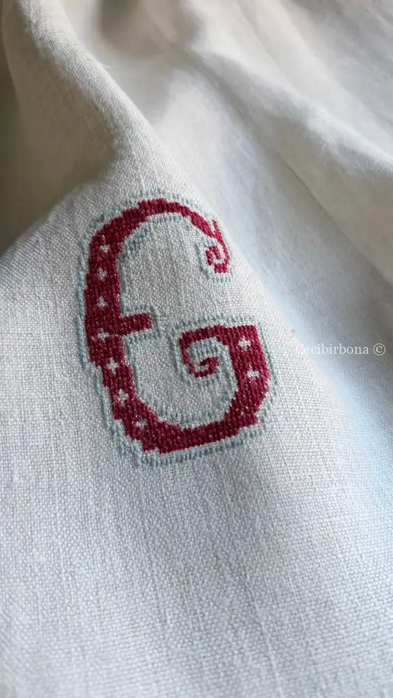 Grembiule in lino antico con monogramma PG e bordo all’uncinetto (Ref. 508) - grembiule donna tessuti antichi