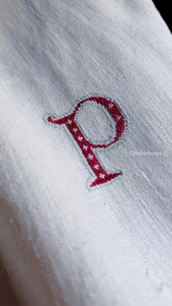 Grembiule in lino antico con monogramma PG e bordo all’uncinetto (Ref. 508) - grembiule donna tessuti antichi