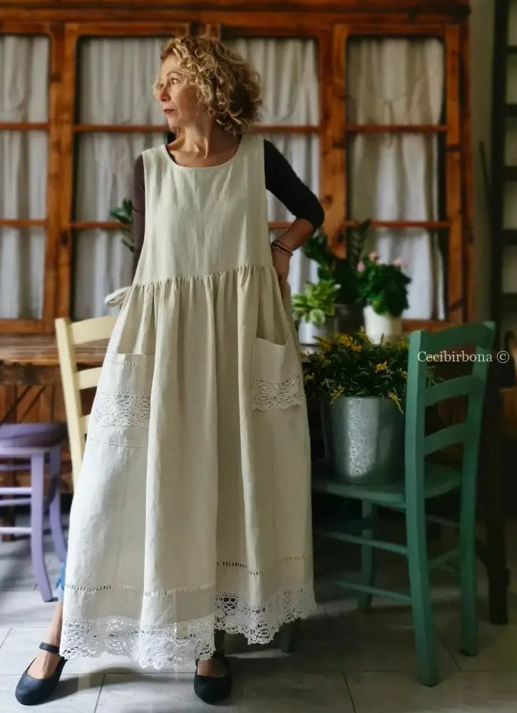 Grembiule in lino antico con monogramma (Ref. 126) grembiule donna tessuti antichi