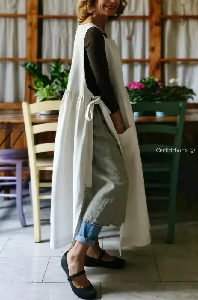 Grembiule in lino antico con monogramma rosso CA (Ref. 147) grembiule donna tessuti antichi