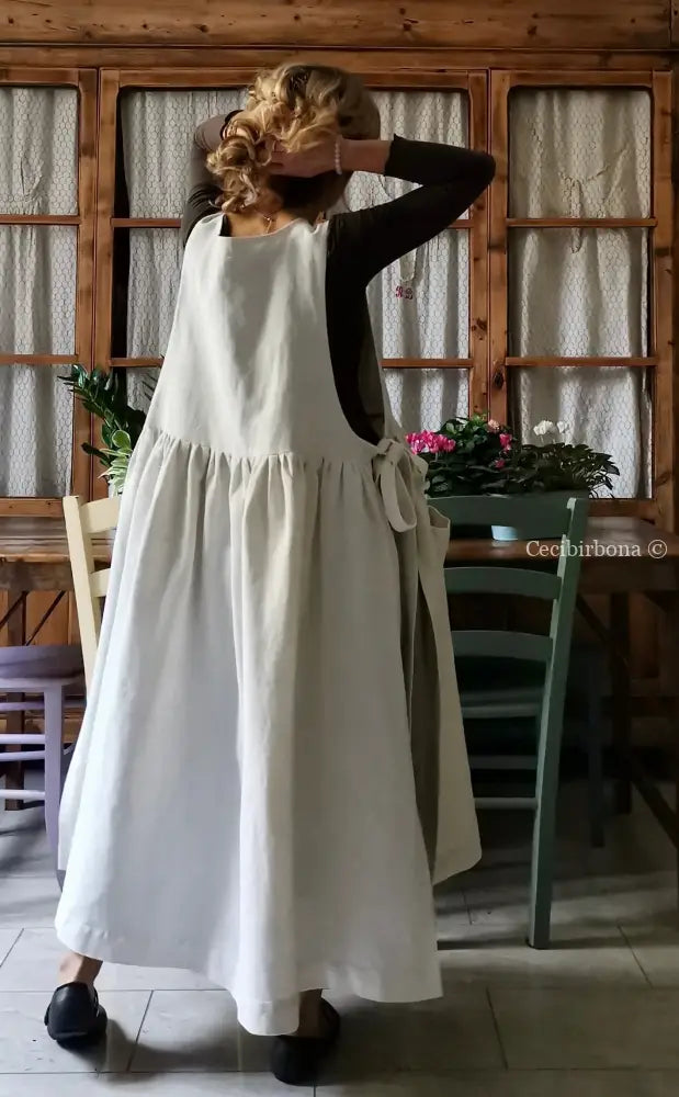 Grembiule in lino antico con monogramma rosso CA (Ref. 147) grembiule donna tessuti antichi