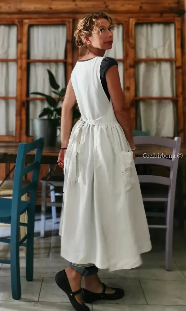 Grembiule in lino antico con pizzo (Ref. 4) grembiule donna tessuti antichi