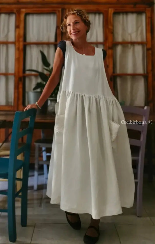 Grembiule in lino antico con pizzo (Ref. 4) grembiule donna tessuti antichi