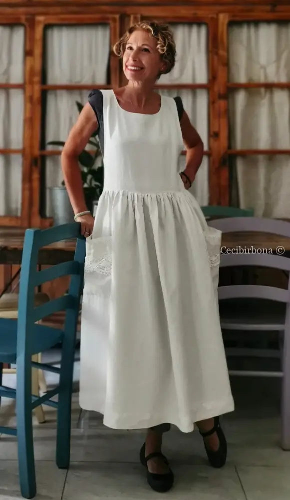 Grembiule in lino antico con pizzo (Ref. 4) grembiule donna tessuti antichi