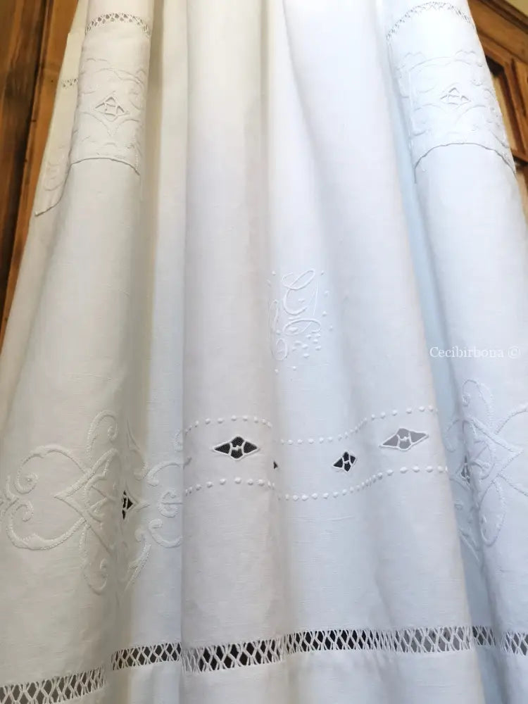 Grembiule in lino antico con ricamo e monogramma MG (Ref. 133) grembiule donna antico