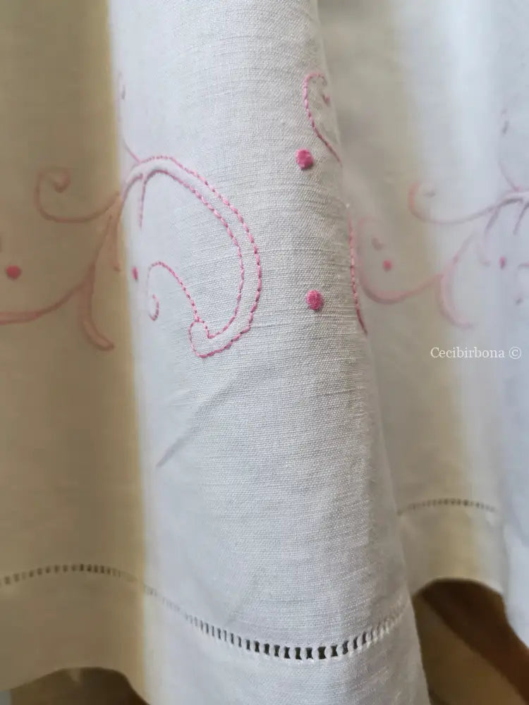 Grembiule in lino antico con ricamo in rosa (Ref. 92) grembiule donna tessuti antichi