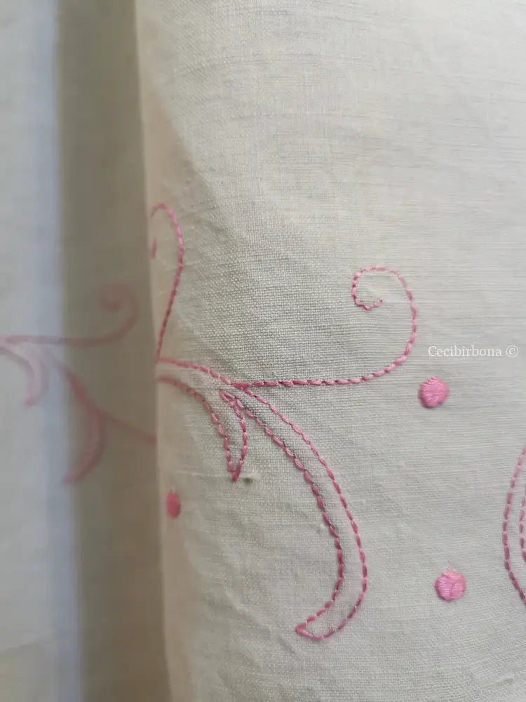 Grembiule in lino antico con ricamo in rosa (Ref. 92) grembiule donna tessuti antichi