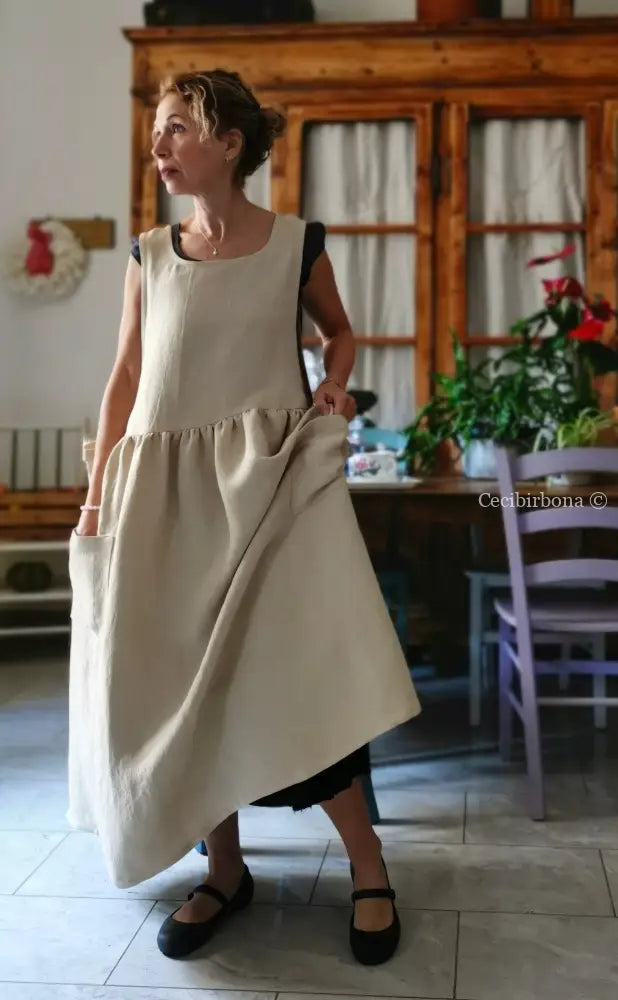 Grembiule in lino beige (Ref. 493) grembiule donna tessuti moderni