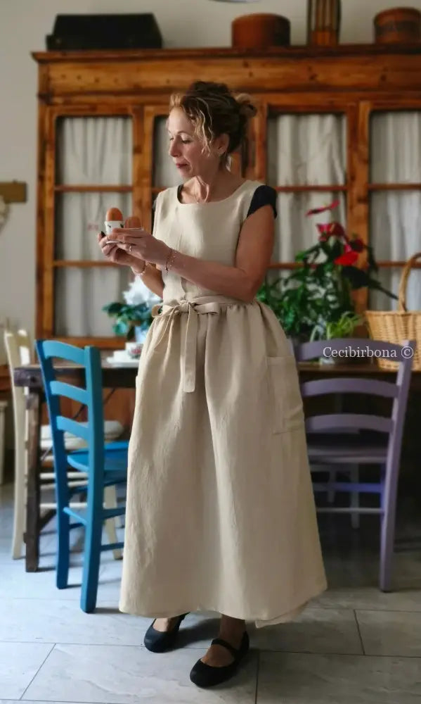 Grembiule in lino beige (Ref. 493) grembiule donna tessuti moderni