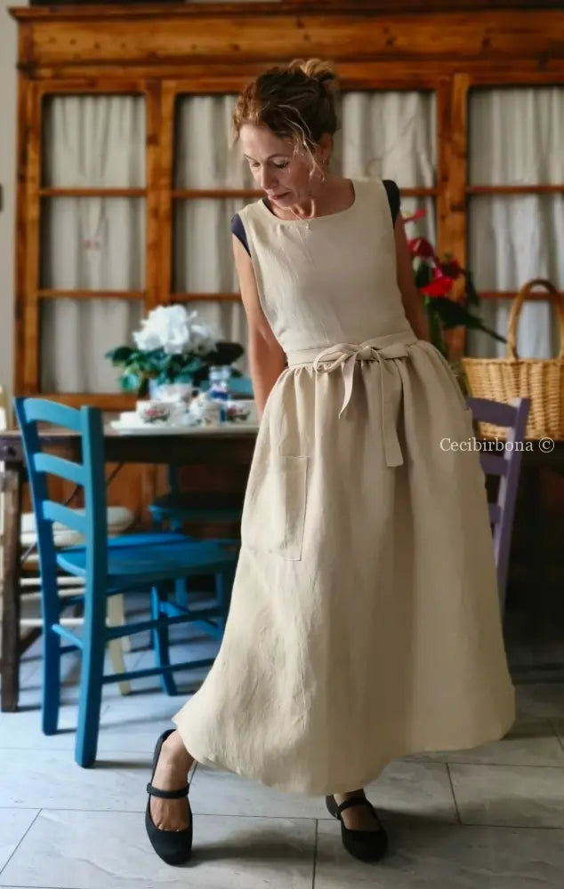 Grembiule in lino beige (Ref. 493) grembiule donna tessuti moderni