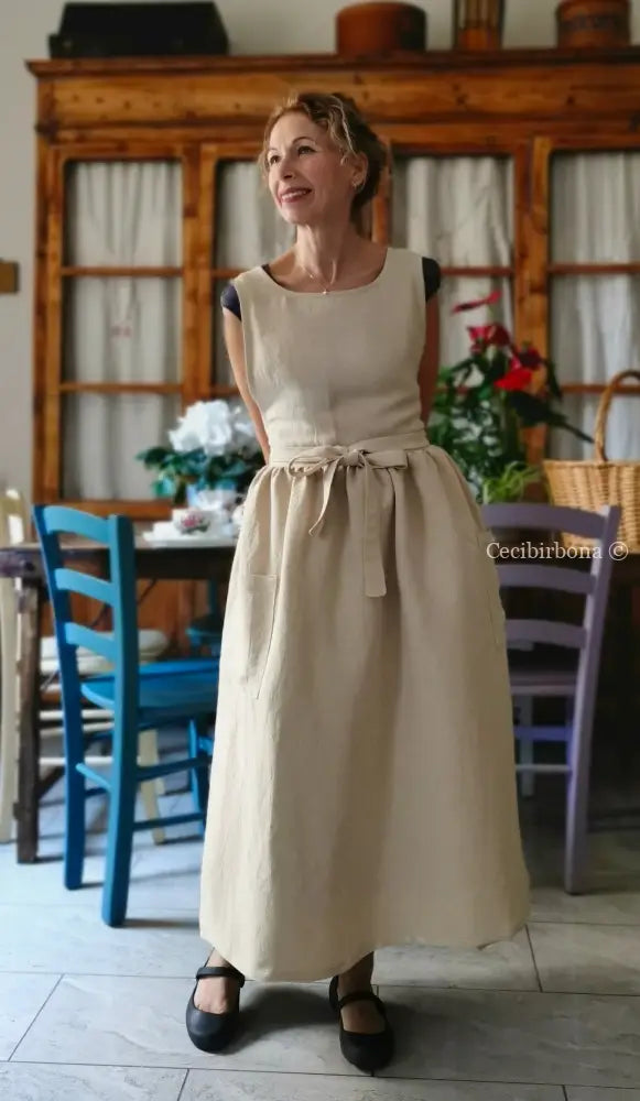 Grembiule in lino beige (Ref. 493) grembiule donna tessuti moderni