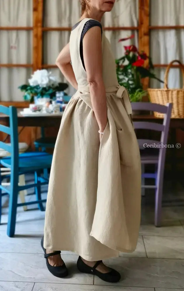 Grembiule in lino beige (Ref. 493) grembiule donna tessuti moderni