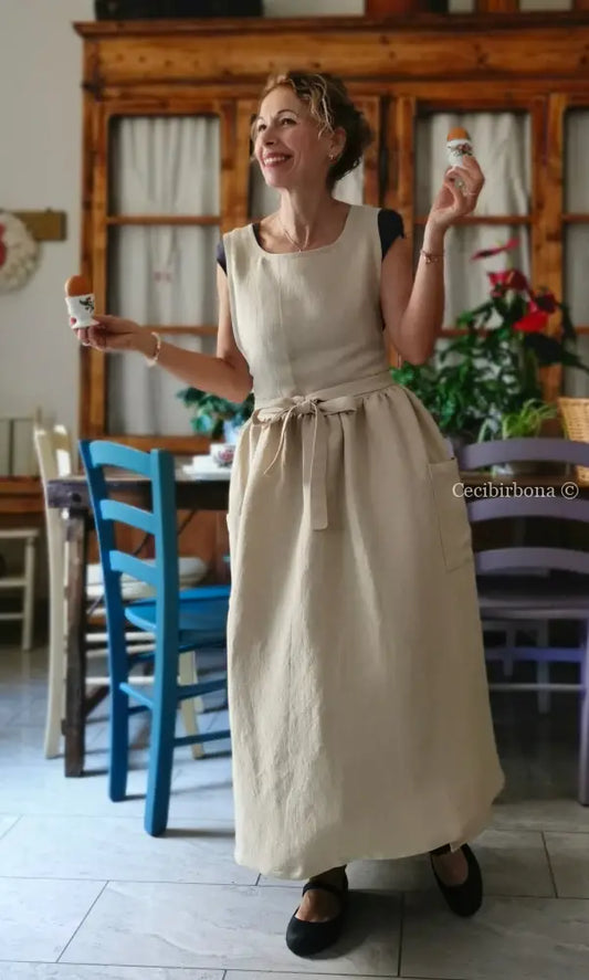 Grembiule in lino beige (Ref. 493) grembiule donna tessuti moderni
