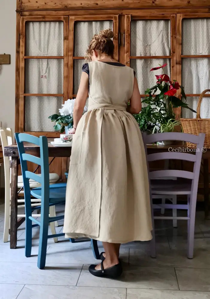 Grembiule in lino beige (Ref. 493) grembiule donna tessuti moderni