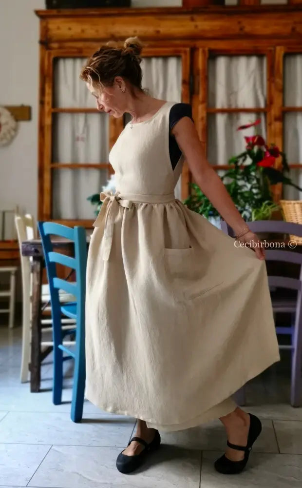 Grembiule in lino beige (Ref. 493) grembiule donna tessuti moderni