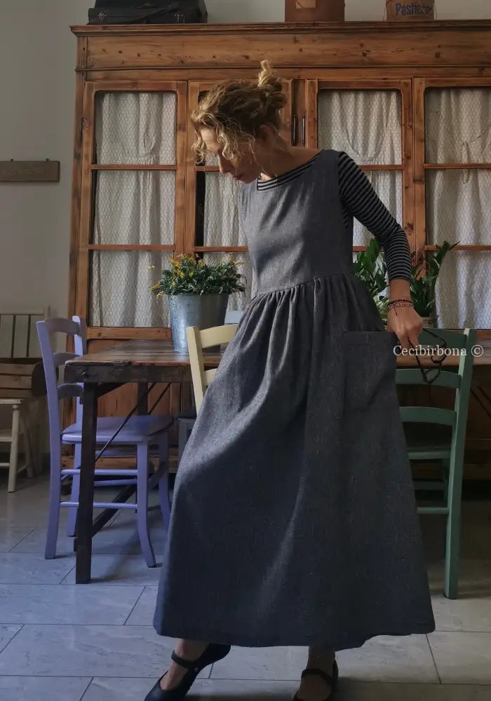 Grembiule in lino blu mélange (Ref. 141) grembiule donna tessuti moderni