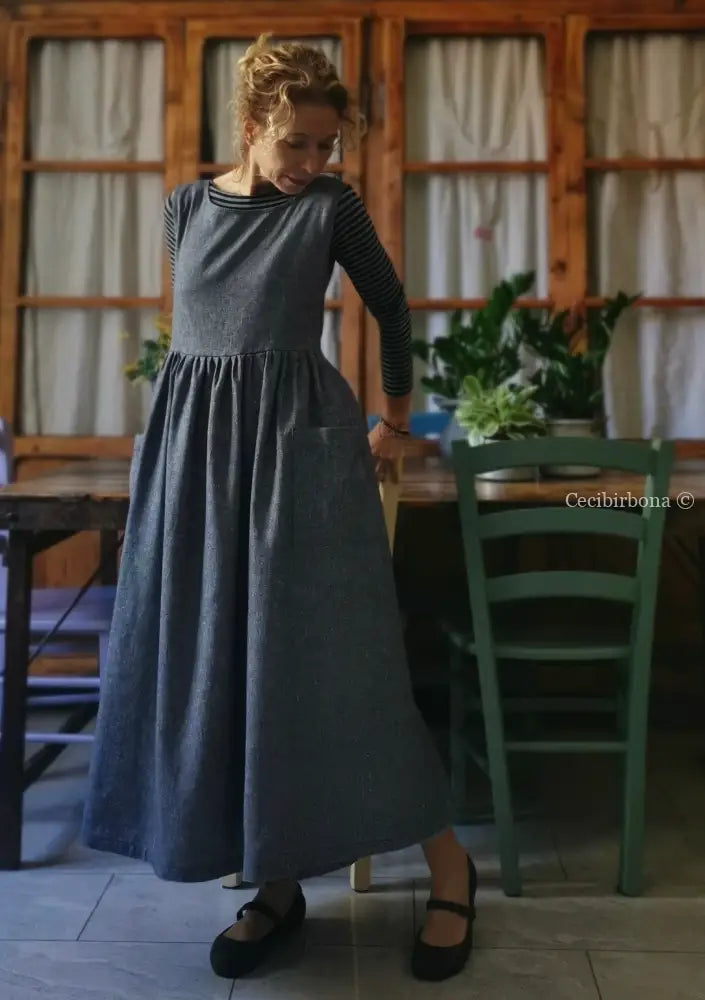 Grembiule in lino blu mélange (Ref. 141) grembiule donna tessuti moderni