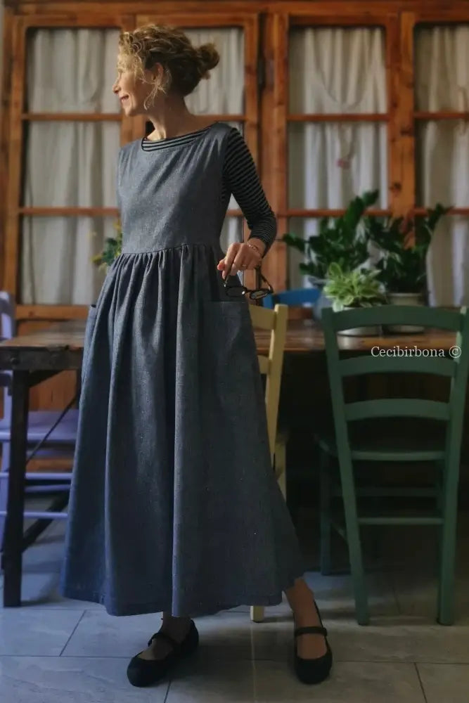 Grembiule in lino blu mélange (Ref. 141) grembiule donna tessuti moderni