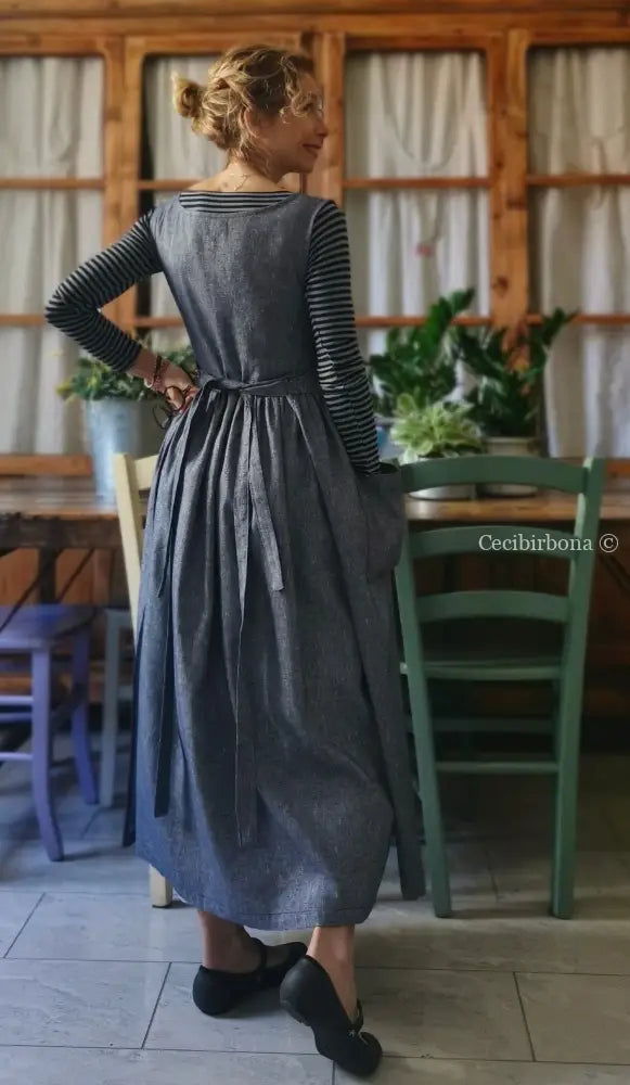 Grembiule in lino blu mélange (Ref. 141) grembiule donna tessuti moderni