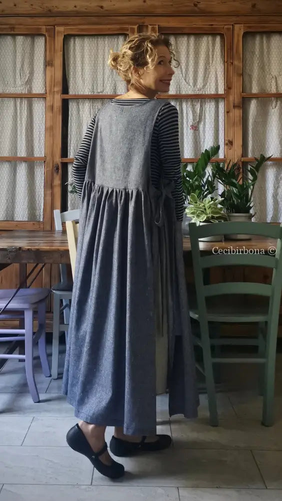 Grembiule in lino blu mélange (Ref. 141) grembiule donna tessuti moderni