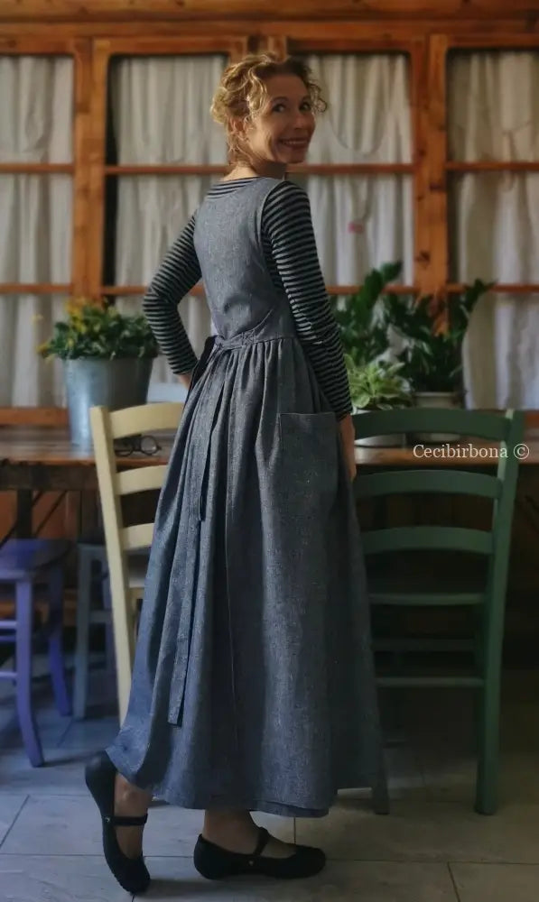 Grembiule in lino blu mélange (Ref. 141) grembiule donna tessuti moderni