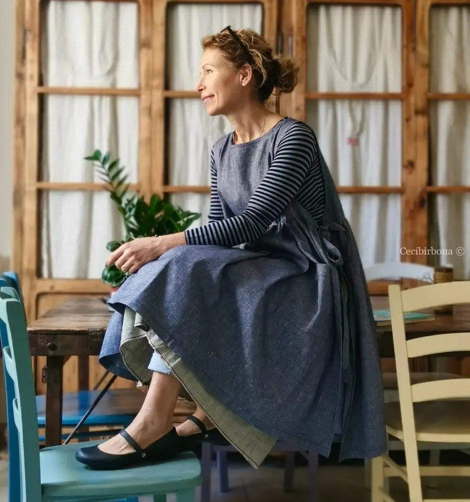 Grembiule in lino blu mélange (Ref. 141) grembiule donna tessuti moderni