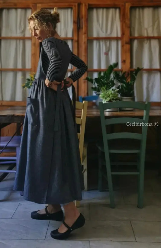 Grembiule in lino blu mélange (Ref. 141) grembiule donna tessuti moderni