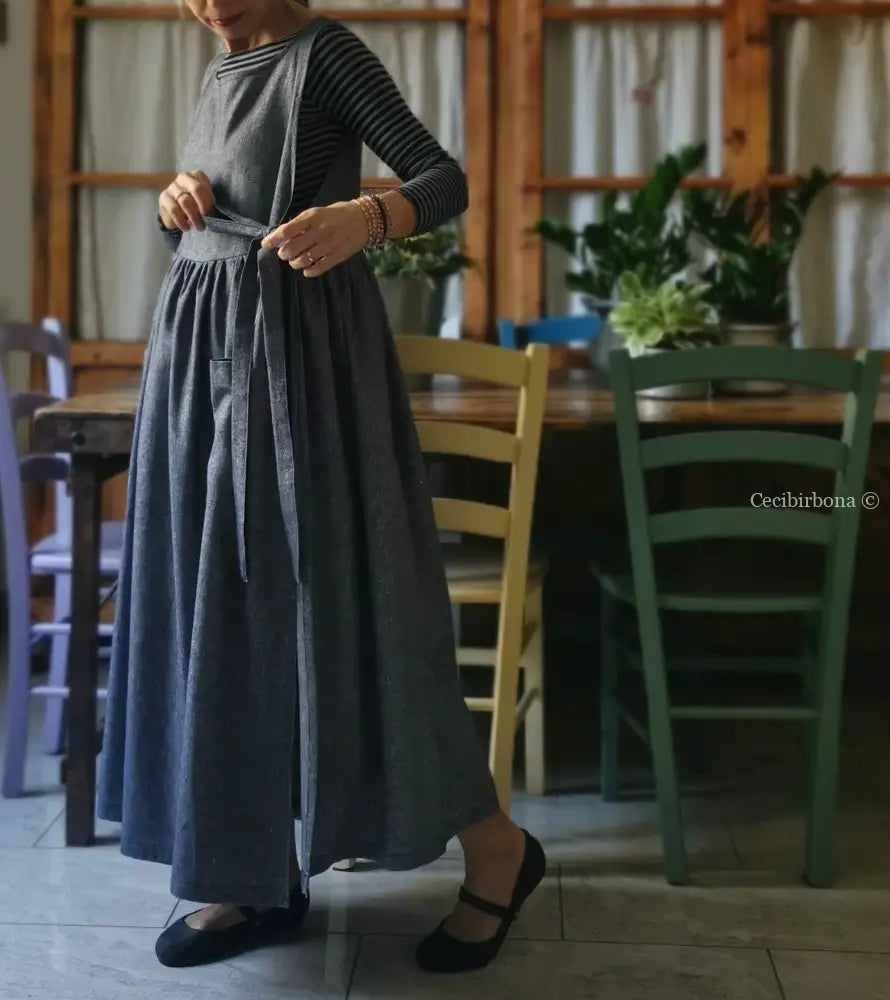 Grembiule in lino blu mélange (Ref. 141) grembiule donna tessuti moderni