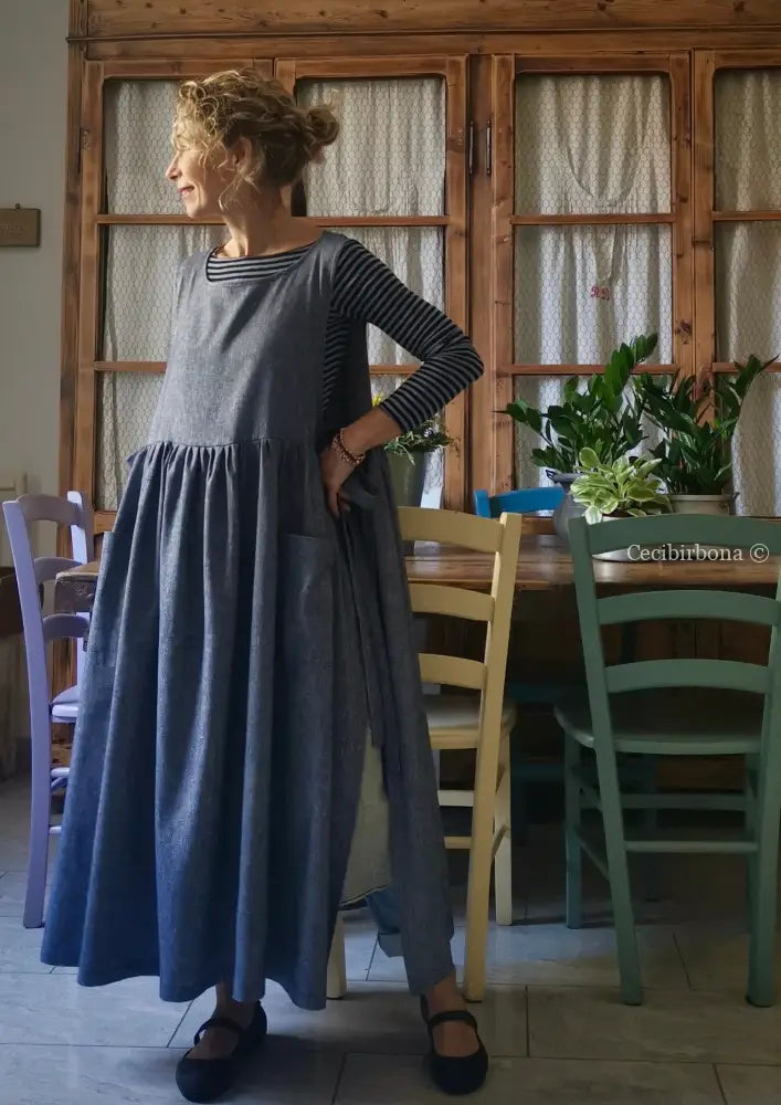 Grembiule in lino blu mélange (Ref. 141) grembiule donna tessuti moderni