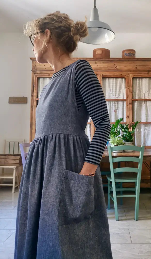 Grembiule in lino blu mélange (Ref. 141) grembiule donna tessuti moderni