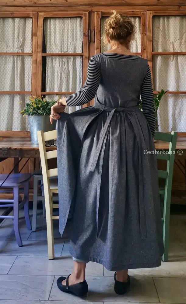 Grembiule in lino blu mélange (Ref. 141) grembiule donna tessuti moderni