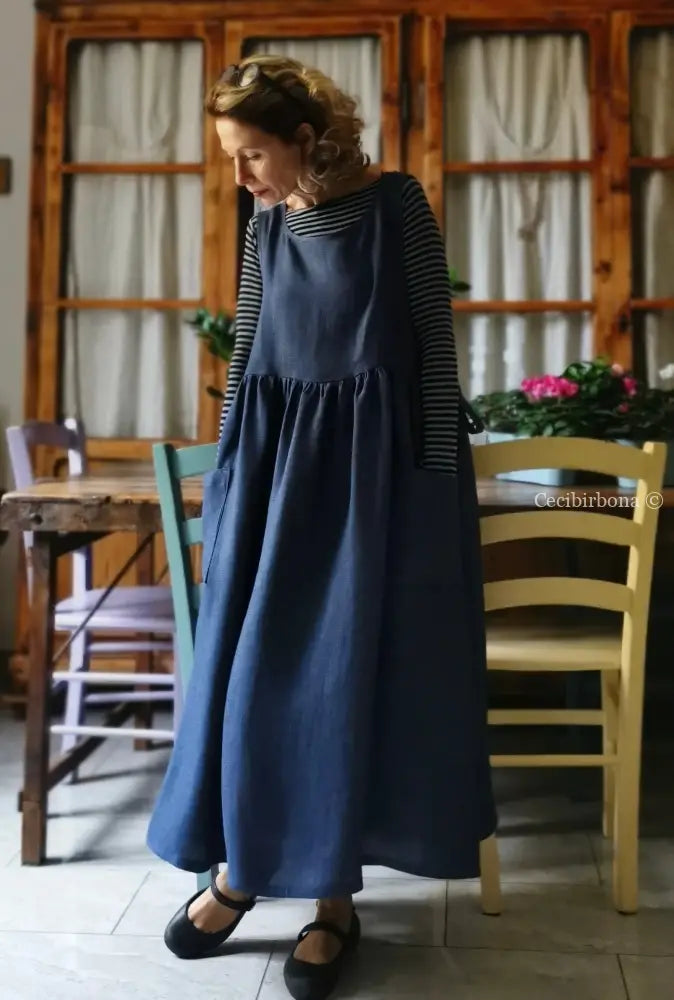 Grembiule in lino blu (Ref. 154) grembiule donna tessuti moderni