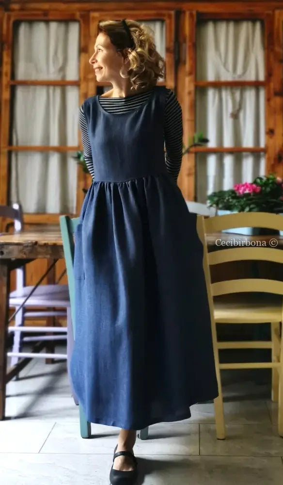 Grembiule in lino blu (Ref. 154) grembiule donna tessuti moderni