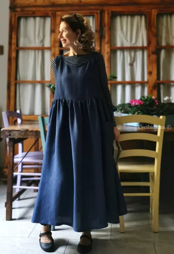 Grembiule in lino blu (Ref. 154) grembiule donna tessuti moderni