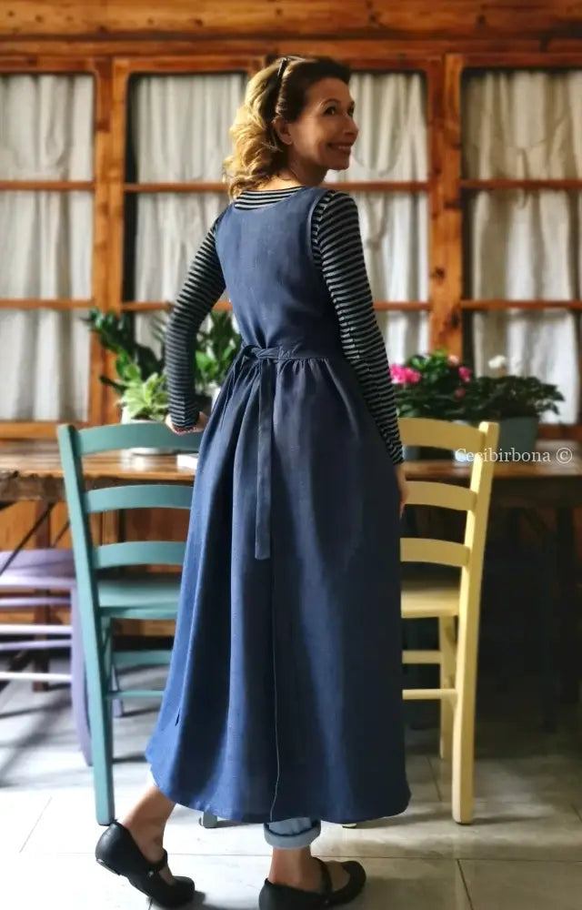 Grembiule in lino blu (Ref. 154) grembiule donna tessuti moderni