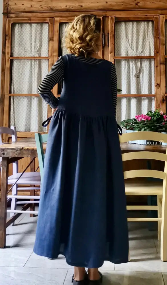 Grembiule in lino blu (Ref. 154) grembiule donna tessuti moderni