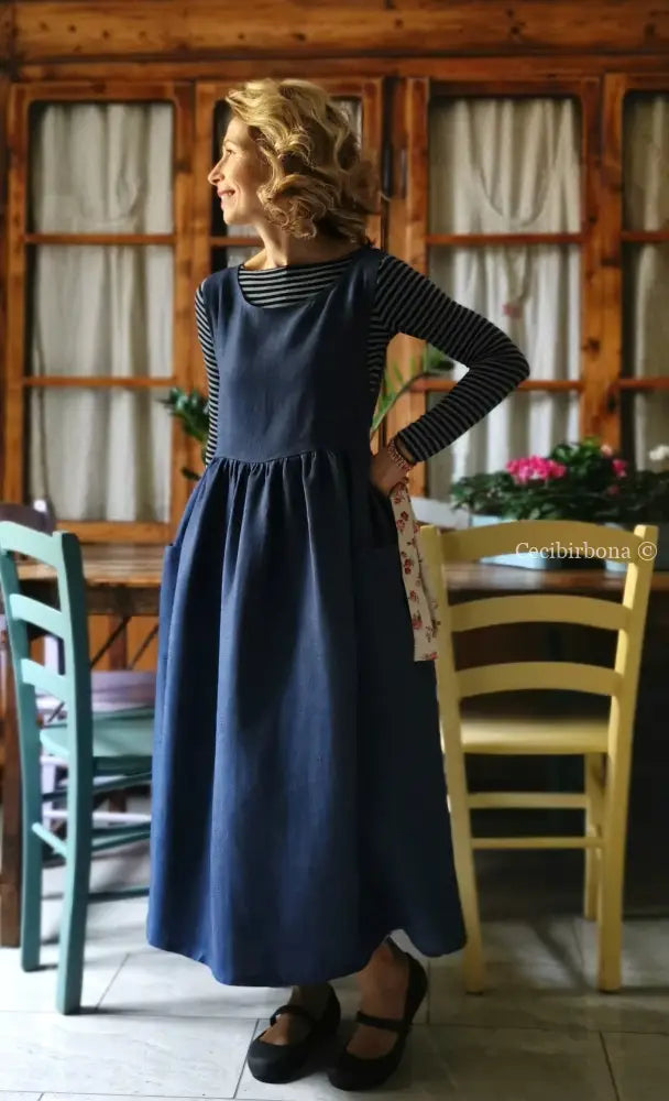 Grembiule in lino blu (Ref. 154) grembiule donna tessuti moderni