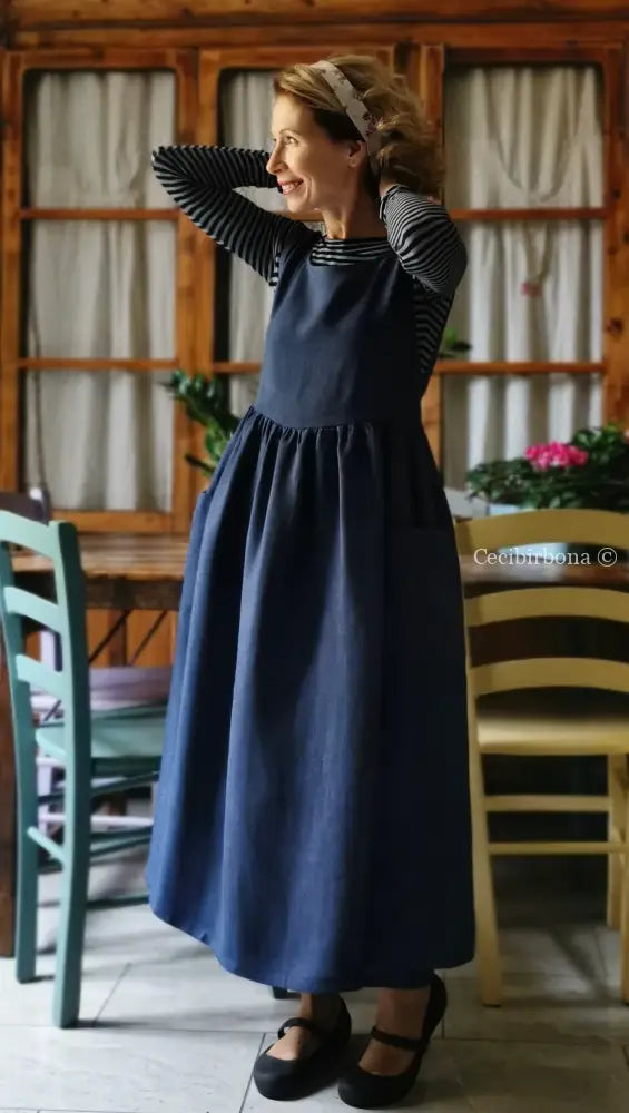 Grembiule in lino blu (Ref. 154) grembiule donna tessuti moderni