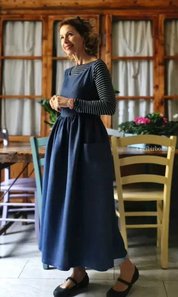 Grembiule in lino blu (Ref. 154) grembiule donna tessuti moderni