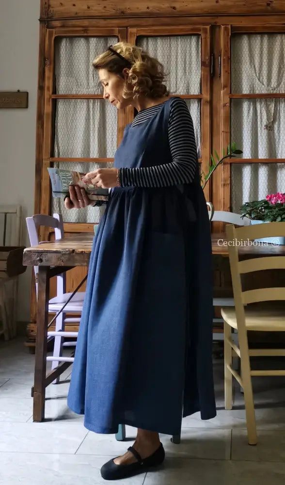 Grembiule in lino blu (Ref. 154) grembiule donna tessuti moderni