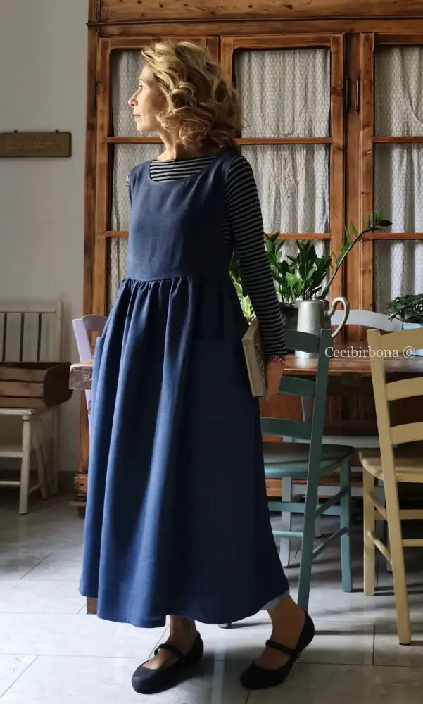 Grembiule in lino blu (Ref. 154) grembiule donna tessuti moderni