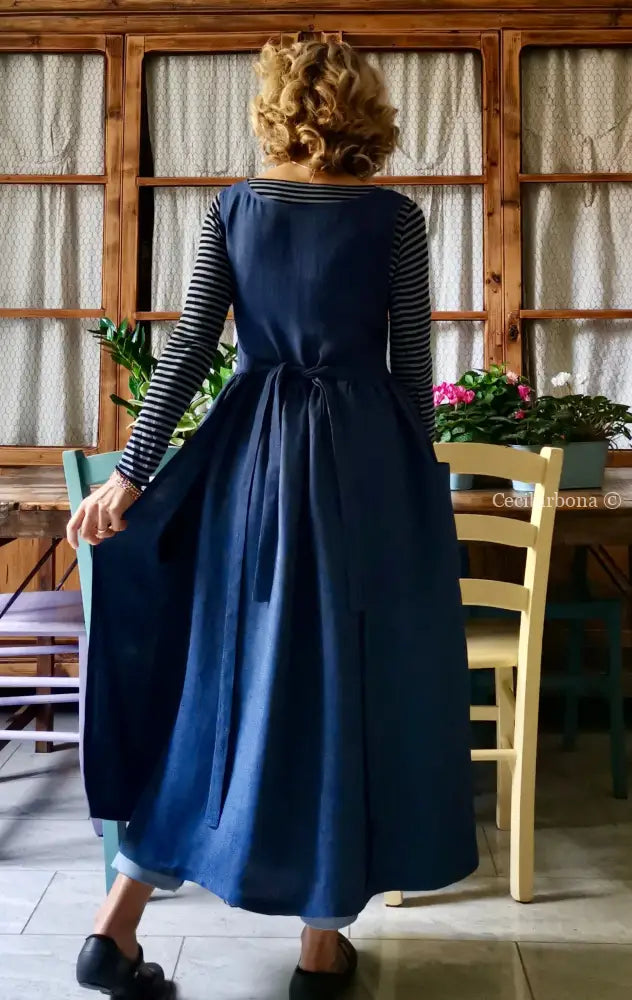 Grembiule in lino blu (Ref. 154) grembiule donna tessuti moderni