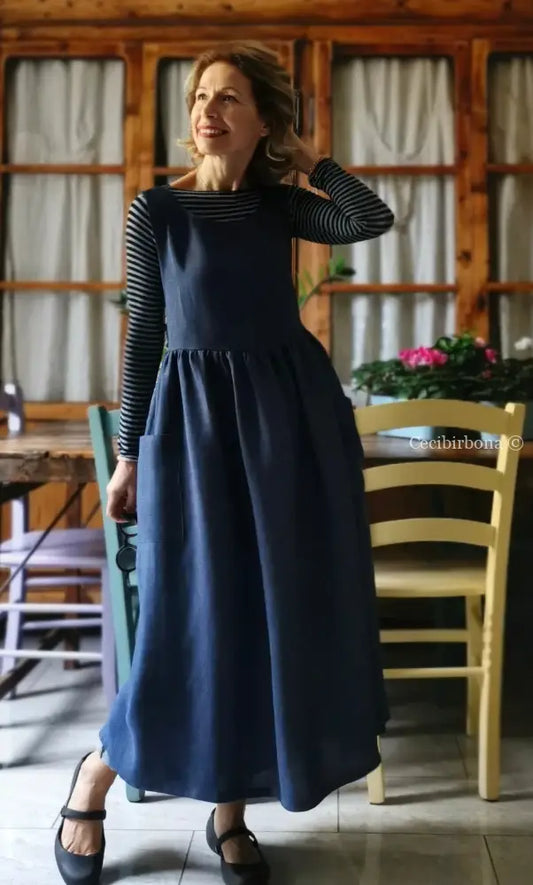 Grembiule in lino blu (Ref. 154) grembiule donna tessuti moderni