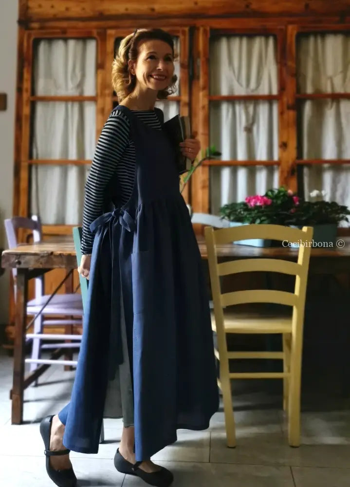 Grembiule in lino blu (Ref. 154) grembiule donna tessuti moderni