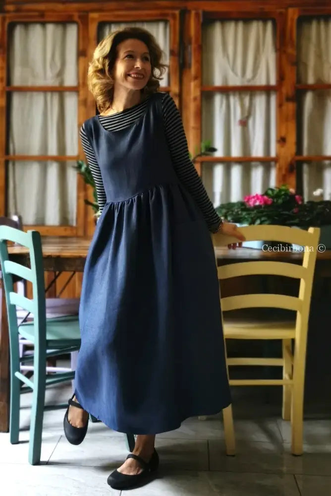 Grembiule in lino blu (Ref. 154) grembiule donna tessuti moderni