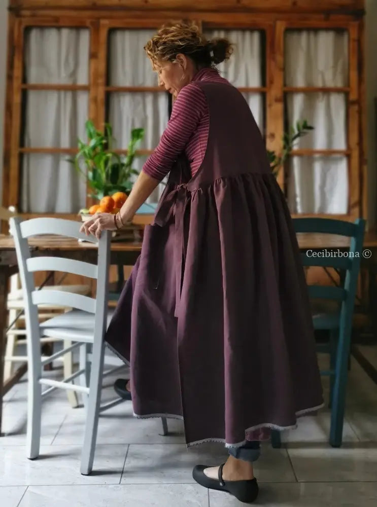 Grembiule in lino color prugna (Ref. 38) grembiule donna tessuti moderni