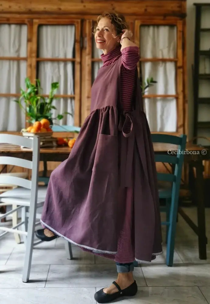 Grembiule in lino color prugna (Ref. 38) grembiule donna tessuti moderni